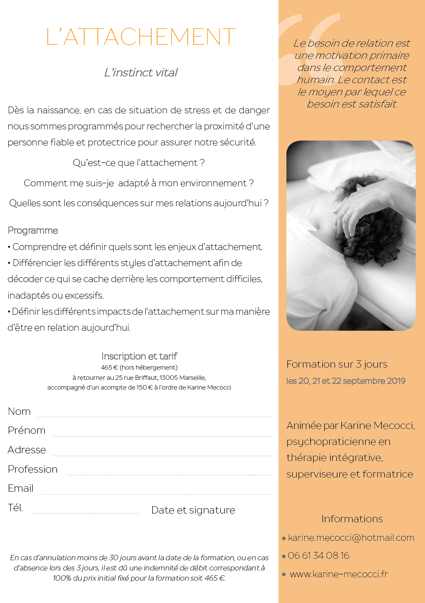 Formation sur L'attachement - Flyer septembre 2019